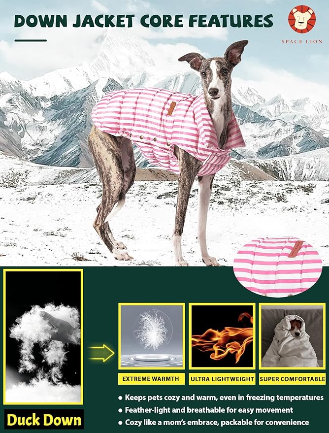 SPACE LION Puffer Jacket, Down Winter Coat, Durable Outdoor Coat for Cold and Windy Conditions, Waterproof, Windproof, Lightweight Jacket, Adjustable Fit for Small, Medium Dogs(Pink,M)