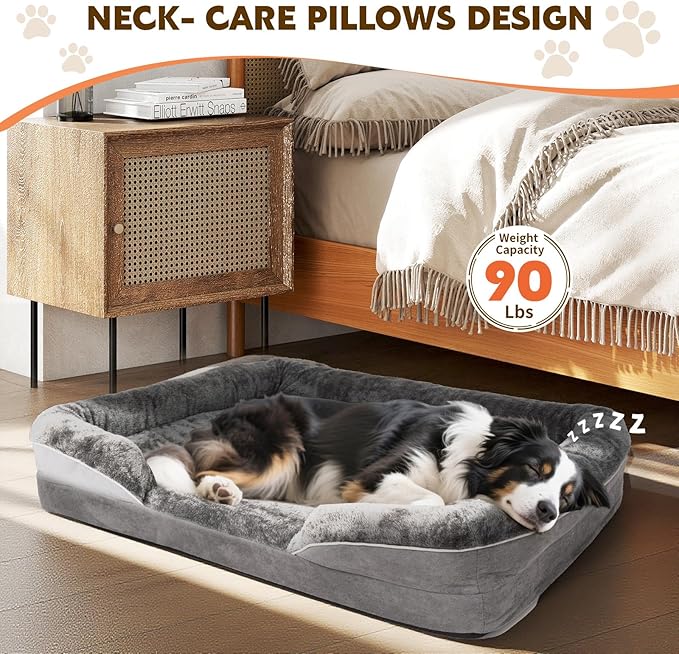 Dog Bed Medium to Large Dogs - Waterproof Couch with Removable Washable Cover and Egg Crate Foam Comfort Cage Beds Zipper Non-Slip Bottom Pad Bite-Proof