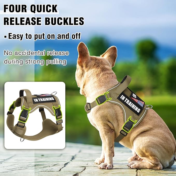 WINSEE Service Dog in Training Harness with 5 PCS Patches, Reflective Tactical Dog Vest Harness, Adjustable Soft Oxford Pet Harness with Easy Control Handle, Hook & Loop Panels for Walking Hiking