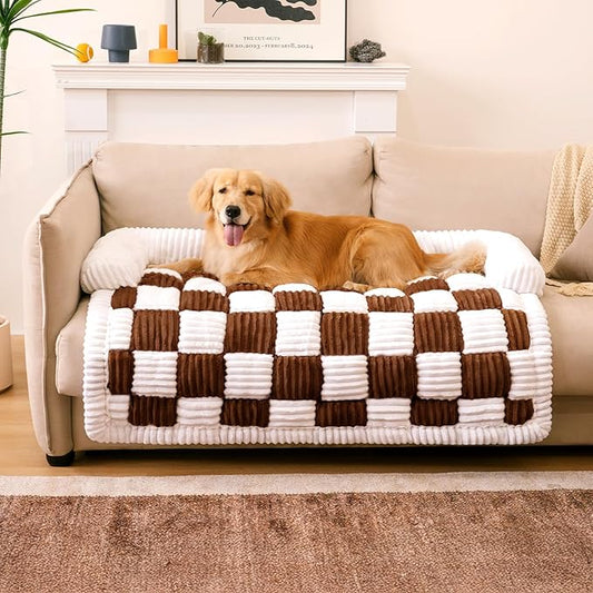 FUNNY FUZZY Pet Couch Covers for Sofa, Dog Couch Bed for Furniture Protector, Pet Bed Mat, Couch Cover for Dogs Washable Non Slip, X-Large, Brown