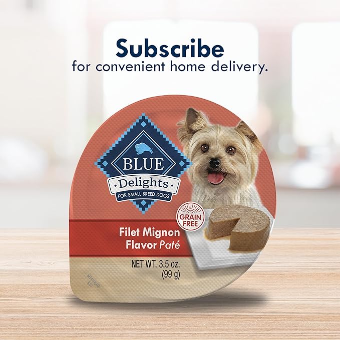 Blue Buffalo Delights Natural Adult Small Breed Wet Dog Food Cups, Pate Style, Filet Mignon Flavor in Savory Juice 3.5-oz (Pack of 12)