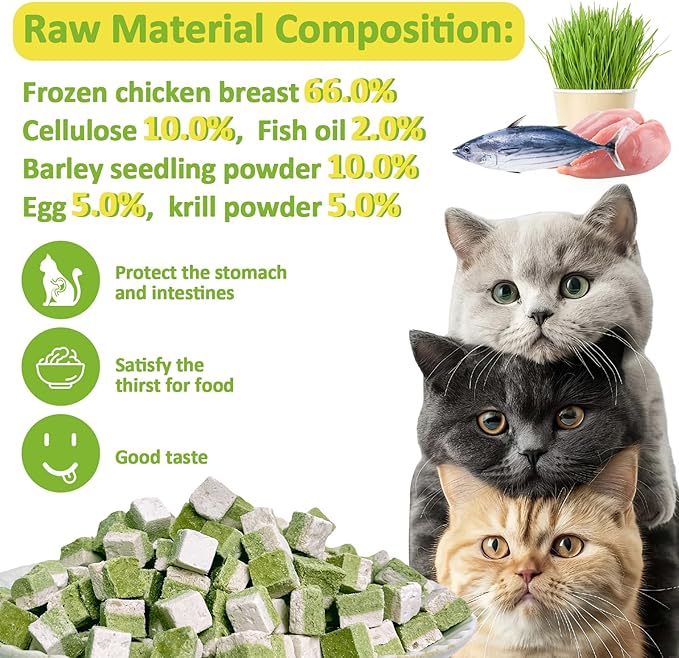 Freeze-Dried Cat Grass Treats with Omega-3 Fish Oil Blend - Hairball Control, Skin & Coat Health for Cats (Chicken & Fish Oil, 1.76 oz)