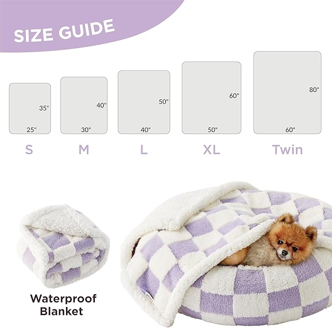 LE SURE Waterproof Dog Blanket for Large Dogs - Washable Double Sided Dog Blankets with Warm Jacquard Shag and Soft Sherpa Fleece, Pet Cat Blanket for Bed Protection, 3D Textured Cloud, Purple