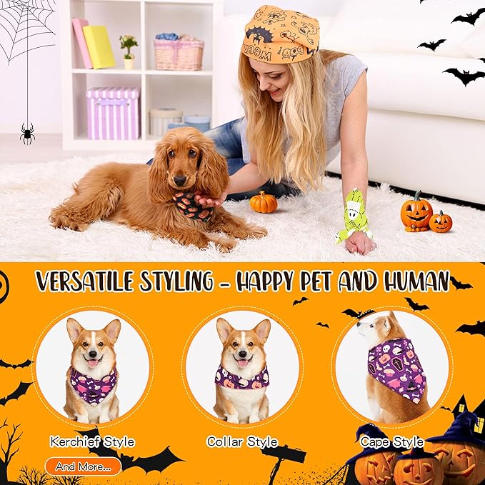 200 Pcs Halloween Dog Bandanas Bulk Fall Pet Scarves Autumn Adjustable Bibs for X-M-L Dogs Washable Holiday Puppy Kerchief for Groomers Shelters