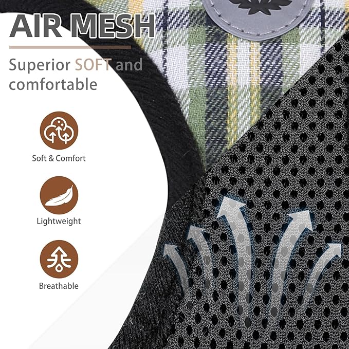 PUPTECK Adjustable Dog Harness Collar and Leash Set Step in No Pull Pet Harness for Small Medium Dogs Puppy and Cats Outdoor Walking Running, Soft Mesh Padded Reflective Vest Harnesses, Grn&YLW, M