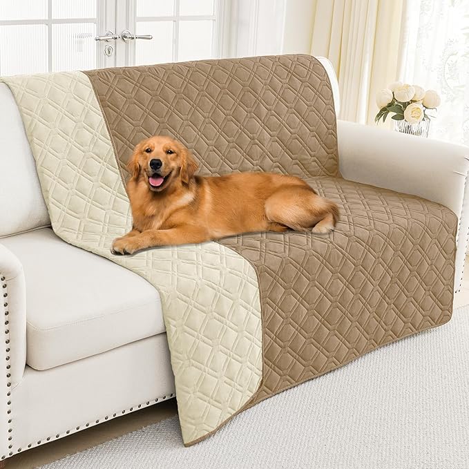 Smiry Waterproof Dog Blanket, 68x82 Inch Soft Pet Bed Cover Reversible, Washable Sofa Couch Furniture Protector for Small Medium Large Dog Puppy Cat, Camel/Beige