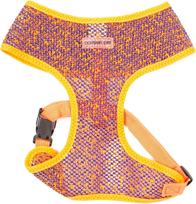 Parisian Pet Soft Padded Adjustable No Pull Puppy Harness - Orange/Blue Freedom Cooling Dog Harness for Walking, Running, Hiking - Small Size