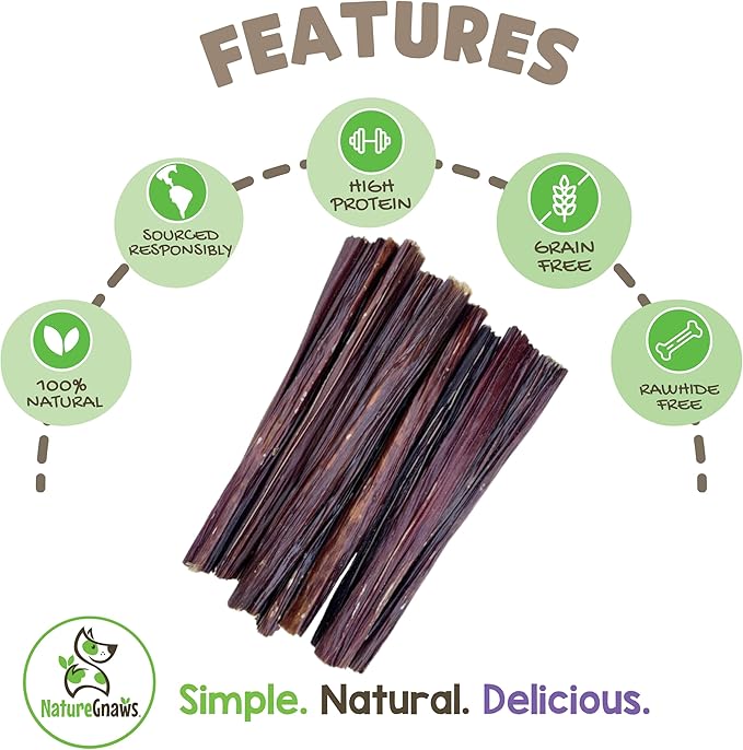 Nature Gnaws Beef Gullet Sticks for Dogs 5-6" (30 Count) - Natural Beef Jerky Stick Dog Chew Treats - Rawhide Free