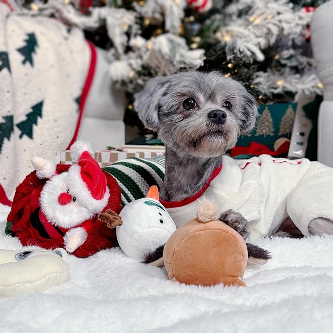 Giftable World Holiday Plush Pet Toy Fun for Christmas Designs with Squeaker Dog Chew Toy (3.5" Christmas Pals w/Squeaker)
