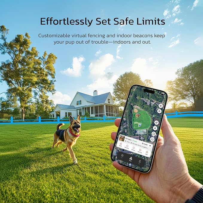 SATELLAI GPS Dog Collar, Blue [Free 1-Year Membership] The Most Advanced Dog Wireless Fences with AI Analysis, Precise Position, 5-Day Battery, and IP68 Waterproof, Flexible Virtual Fencing for Dogs