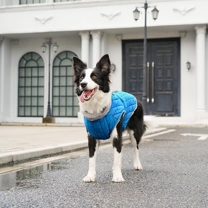 Warm Fleece Dog Coats with Durable Harness Buitl in D-Ring,Waterproof Doggie Jacket for Medium Dogs,Dog Vest for Cold Winter,Light Blue L