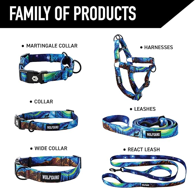 Wolfgang Heavy Duty Adjustable Dog Harness, Pull-Tested to Over 800 lbs for Walking & Training, StarryWolf Print, Small