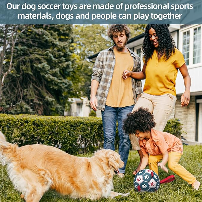 QDAN Extra Large Soccer Ball with Straps, Interactive Dog Toys for Tug of War, Puppy Birthday & Water Toy, Large Dog Balls - Blue & Red (9 Inch)