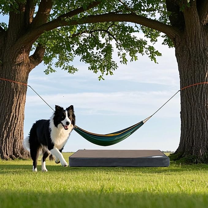 Orthopedic Outdoor Waterproof Dog Beds for Medium Dogs, Washable Crate Bed with Egg Crate Foam Pet Bed Mat and Removable Oxford Fabric Cooling Cover Bed,36"x 26",Beige