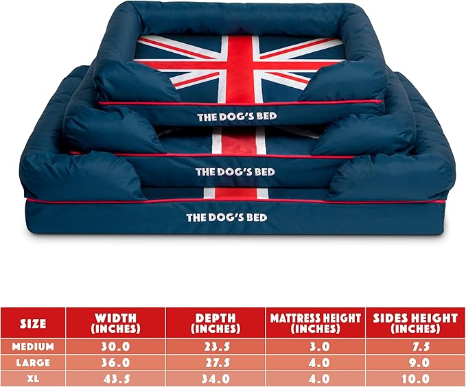 Replacement Outer Cover ONLY (Outer Cover ONLY - NO Bed, NO Waterproof Inner) for The Dog's Bed, Washable Oxford Fabric, Extra Large (Blue with Red Piping UK Flag Embroidery & Centre Flag)