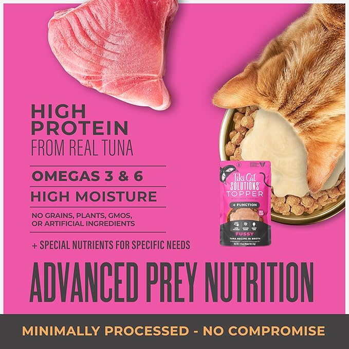 Tiki Cat Solutions Topper Multipack, Fussy, Tuna Recipe in Broth, 1.5 oz. Pouch (12 Count)
