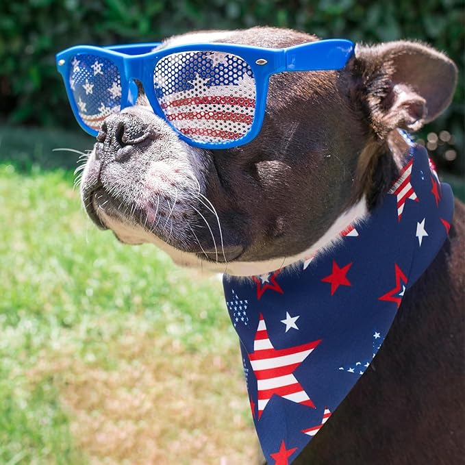 Sanwuta 48 Pcs 4th of July Dog Bandanas for Pets Dog Bandanas Gifts Independence Day Scarf Washable Triangle American Flag Patriotic Puppy Bibs Adjustable Kerchief for Pet Accessories Washable Scarves