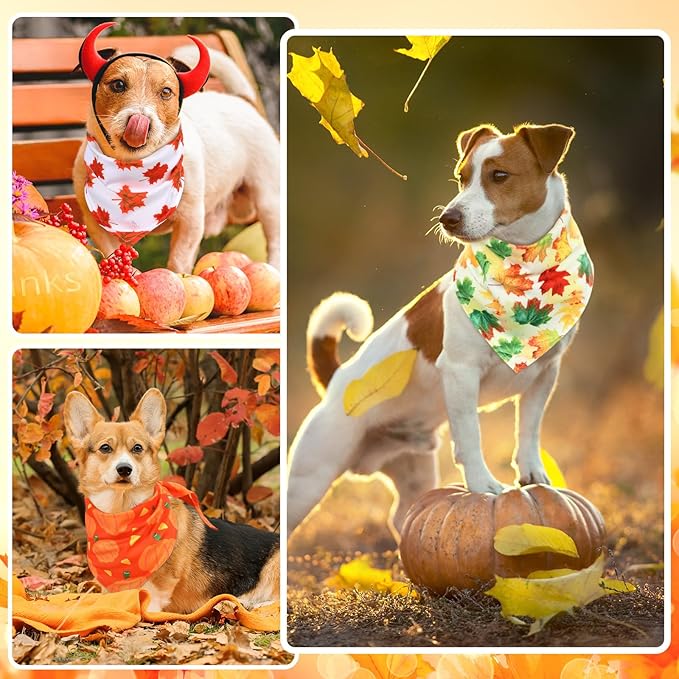 Sweetude 50 Pcs Thanksgiving Fall Dog Bandanas Bulk Pumpkin Maple Leaves Autumn Plaid Bandanas for Dogs Soft Bibs Triangle Scarves for Small Medium Large Pets Costume (25.6 x 17.7 x 17.7 Inch)