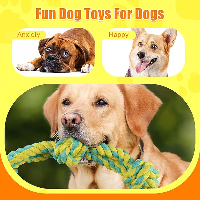 Tough Dog Toy Ropes for Large/Medium Aggressive Chewers, 2 Nearly Indestructible Dog Chew Toys, Tug of War Dog Toy for Large Breed, 100% Natural Cotton for Teeth Cleaning