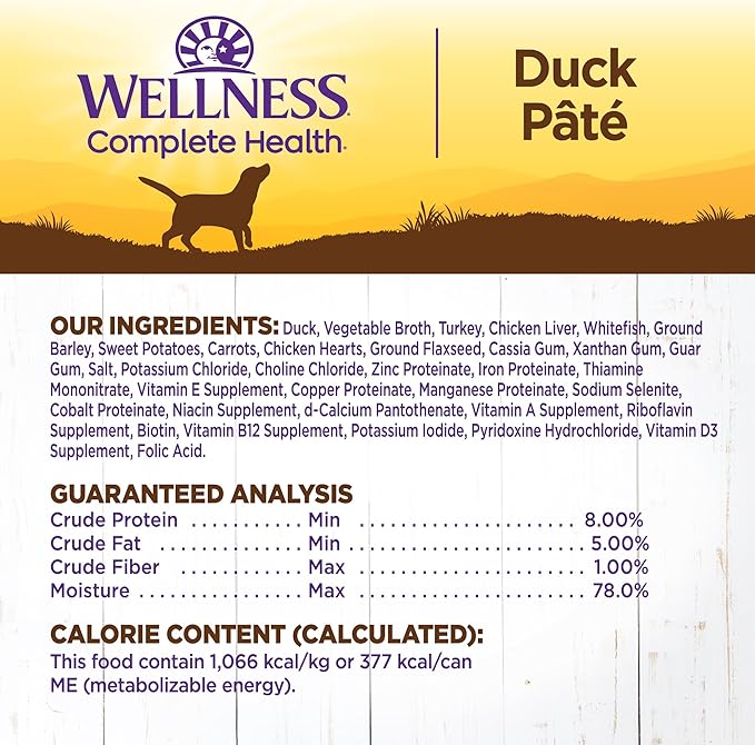 Wellness Complete Health Natural Wet Canned Dog Food, Duck & Sweet Potato, 12.5-Ounce Can (Pack of 12)