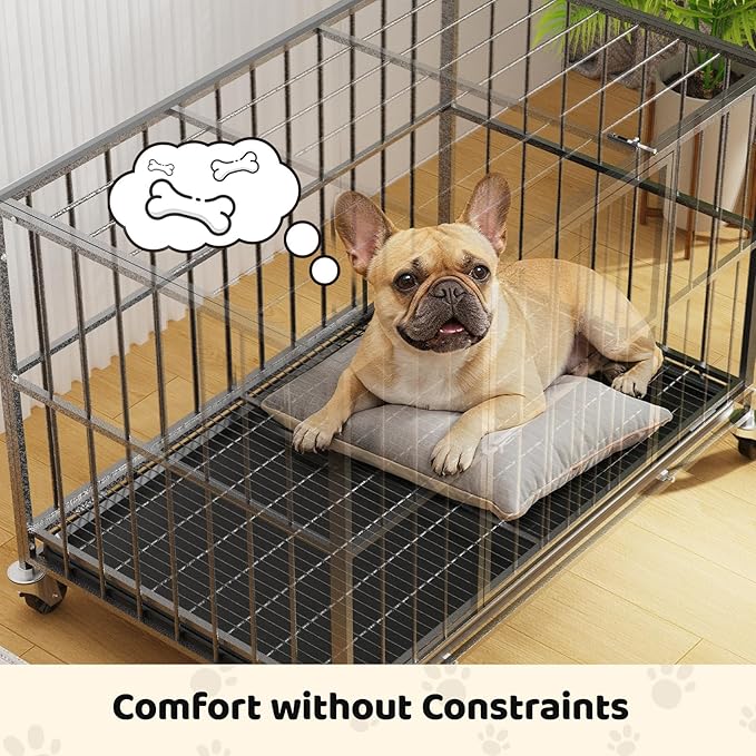 Heavy Duty Indestructible Dog Crate 38 Inch with Removable Tray, Sizes & Colors Optional, Escape Proof Double Door High Anxiety Cage Indoor, Kennel with Wheels for Large Dogs, XL XXL XXL