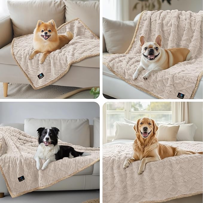 Waterproof Pet Blanket, Liquid Pee Proof Dog Blankets for Sofa Bed Couch, Reversible Sherpa Fleece Furniture Protector Cover for Small Medium Large Dogs Cats,Beige-Thicken Medium（57" x 40"）