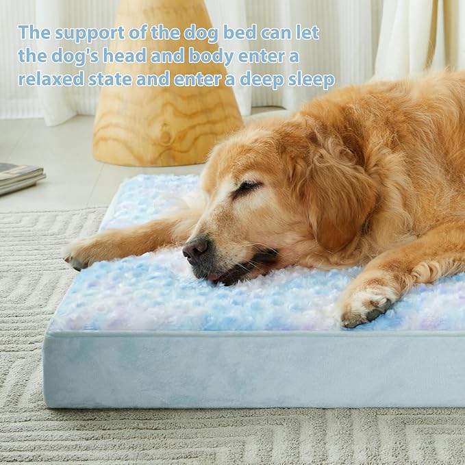 WNPETHOME Orthopedic Large Dog Bed, Extra Large Waterproof Dog Bed with Removable Washable Cover & Anti-Slip Bottom,Egg Crate Foam Pet Bed Mat,Soft Rose Plush Pet Crate Mat