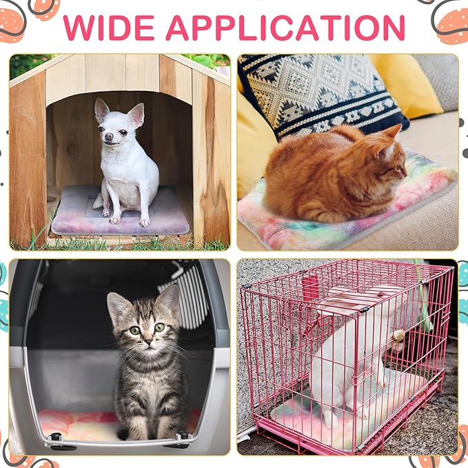 Haull 4 Pcs Waterproof Guinea Pig Bedding Winter Guinea Pig Bed Plush Cage Liners Soft Dog Cat Mat Reversible Winter Cozy Animal Pee Pad Hamster Bed Mat for Bunny(Tie Dyed,13 x 18.5 Inch)