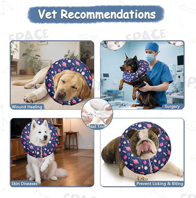 Inflatable Dog Cone Collar,Waterproof Soft Dog Donut Cone for Large Medium Small Dogs Cats, Recovery Pet E-Collar Alternatives After Surgery (Planet, Large)