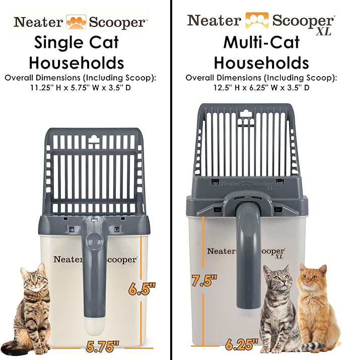 Neater Pet Brands Neater Scooper Standard Cat Litter Scoop, 60 Refill Bags – Mess-Free Cat Litter Scooper with Bag, Spill-Proof Kitty Box Sifter, Bin Doubles as Scoop Holder, For Single-Cat Households