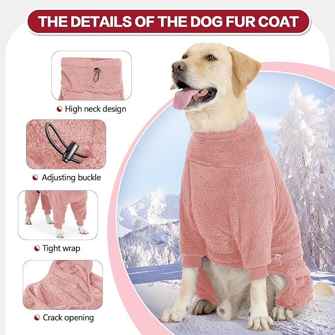 Dog Winter Coat for Small Medium Large Dog for Run Walk Sleep Warm Fleece Pet Sweater & Windproof Pajamas Snow Jacket 2XL Pink