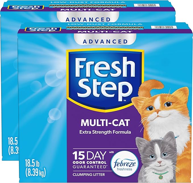 Fresh Step Advanced Multi Cat Clumping Litter with Febreze Freshness, Fresh Step Clumping Cat Litter Extra Strength Formula, 37 lbs. (2 x 18.5 lb. Box)