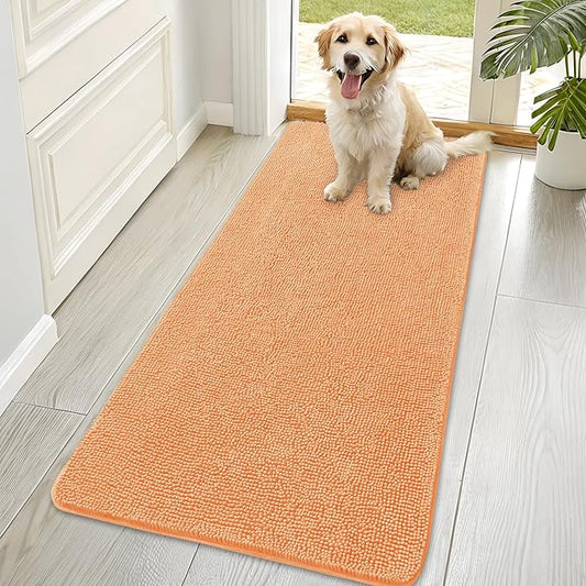 OLANLY Dog Door Mat for Muddy Paws 70x35, Absorbs Moisture and Dirt, Absorbent Non-Slip Washable Doormat, Quick Dry Chenille Mud Mat for Dogs, Entry Indoor Entryway Carpet for Inside Floor, Orange