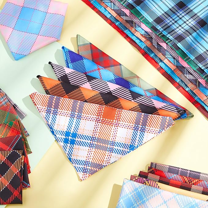 Amylove 120 Pcs Halloween Dog Bandanas Bulk Thanksgiving Day Holiday Triangle Dog Pack Puppy Kerchief Bandana Adjustable Pet Scarf for Pet Cat Costume Accessories Decor(Plaid)