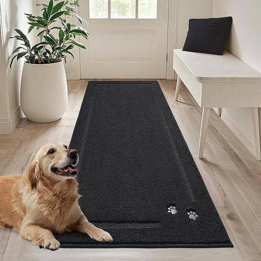 BEQHAUSE Dog Door Mat for Muddy Paws 32"x70" Dirt Trapper Absorbent Doormat Non Slip Entryway Rugs Washable Stain Resistant Welcome Floor Mat Soft Low-Profile for Front Back Door, Black
