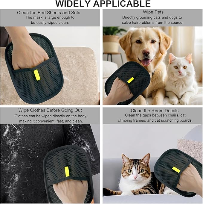 Pet Hair Removal Glove, 2-Pack, Reusable Grooming Brush for Cats & Dogs, Electrostatic Hair Remover for Furniture, Carpet, Car