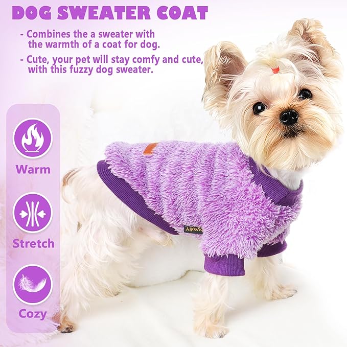Fleece Dog Sweater Soft Fuzzy Warm Clothes for Small Dogs Girl Boy Soft Winter Coat Flannel Puppy Jacket Pet Clothes Outfit Sweater for Chihuahua, Bulldog, Dachshund(XXS,Purple)
