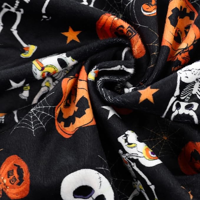 Fitwarm Halloween Skeleton Dog Costume Lightweight Velvet Pajamas Pet Clothes Doggie PJS Puppy Onesie Doggy Outfits Cat Jumpsuits Black Large