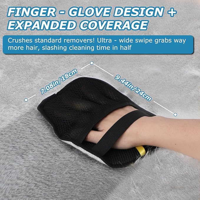 2-Pack Pet Hair Remover Gloves, Electrostatic Cat and Dog Hair Removal Gloves for Furniture, Car Interiors, Bedding, Reusable Cleaning and Grooming Mitts
