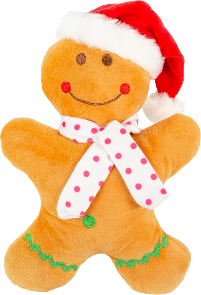 Holiday Plush Pet Toy Fun for Christmas Designs with Squeaker Dog Chew Toy (9" Gingerbread 2 Pcs)