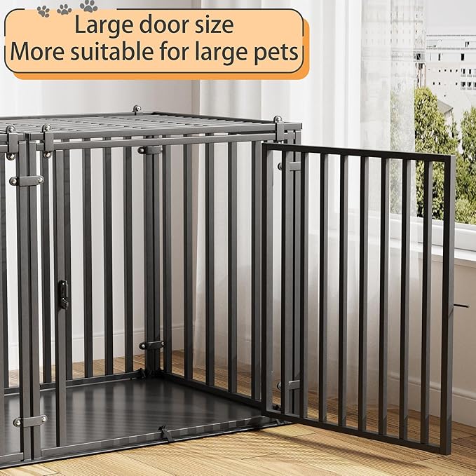 Steel Tube Heavy Large Dog Crate with Mat Base, 55" L x 32" H Dog Crates for Medium Large Dogs, Big Dog Cage, Dog Kennel, Puppy Dog Playpen with Top, Pet Cage, Indoor, Black3