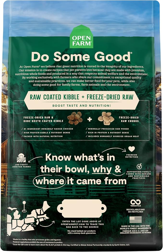 Open Farm, RawMix Dry Dog Food with Ancient Grains, Protein-Packed Kibble Coated in Bone Broth with Freeze Dried Raw Chunks, Chicken & Turkey, Open Prairie Recipe, 3.5lb Bag