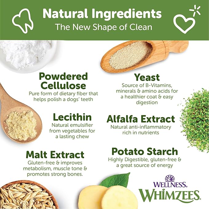 WHIMZEES Wellness Brushzees Dog Dental Treats, Natural Chews, Extra Small Size Stick, (48 Count)