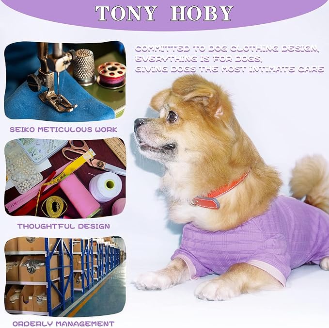 TONY HOBY Dog Pajamas, Dog Recovery Suit After Surgery, Soft Dogs Jumpsuit Shirts for Small Medium Dogs (Purple, Boy, L)