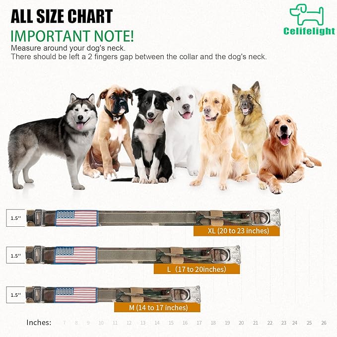 Tactical Military Collar - Adjustable Nylon, Heavy Duty Metal Buckle with Handle for Dog Training, with Patches (Camo, XL)