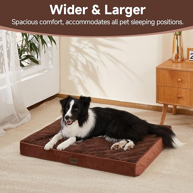 OhGeni Orthopedic Waterproof & Machine Washable Dog Bed for Medium Large Pets, Cat Mat with 25D Egg Crate Foam, Non-Slip Bottom & Removable Cover, 36 Inches(Brown)