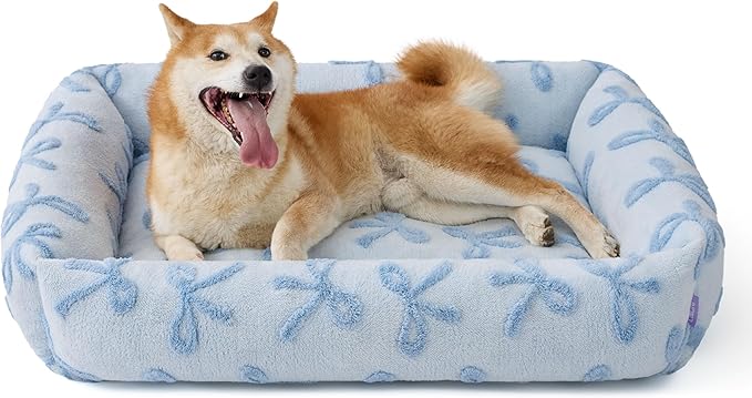Lesure Cute Dog Bed for Large Dogs - Washable Pet Beds,Cozy Rectangle Orthopedic Sofa with Jacquard Shaggy Plush & Anti Slip Bottom,36x27x8inches
