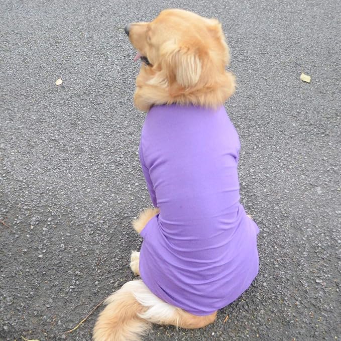 Lovelonglong Four Feet Dog Lightweight Pajamas, Pure Cotton Dog Jumpsuits 4 Legs Dog Onesies T-Shirt Stylish PJS Puppy Costume for Large Medium Small Dogs Purple XXL