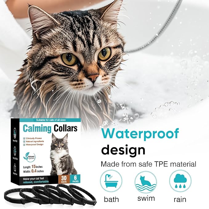6 Pack Calming Collar for Cats Cat Calming Pheromones Collar Stress and Anxiety Relief for 30 Days Pheromone Collars Adjustable Calm Care Products Anti Aggression Stop Meowing Relaxer for Cats in Heat