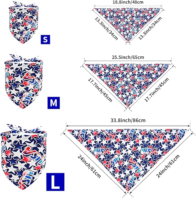 4th of July Dog Bandanas for Large Dogs 7 Pcs Sewing Hemming Patriotic Dog Bandanas Independence Day American Flag Day Dogs Drool Bibs Grooming L